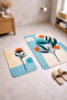 2-Piece Bathroom Mat Set - Modern Floral Patterned Turquoise & Orange Non-Slip Base 40X60 and 60X100 - 2