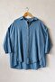 Blue Shirt Collar 3/4 Sleeve Buttoned Casual Linen Look Oversize Woven Shirt 75 72 - 2