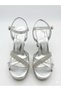 Lucy Silver Stone Cross Strap Ankle Strap Platform Heels 10 cm Evening Dress Women's Heeled Shoes - 2