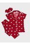 Suitable for Girl and Mother Cotton Red Heart Pattern Shirt Collar Buttoned Short Sleeve Sleepwear with Eyewear Pajamas Set - 2