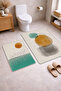 2-Piece Bathroom Mat Set - Abstract Sunset & Wave Pattern Bohemian Non-Slip Base 40X60 and 60X100 - 2
