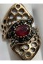 Vintage Women's Ring Bronze Authentic Jewelry Red Crystal Stone Openwork Model Adjustable - 4