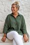 Green Shirt Collar 3/4 Sleeve Buttoned Casual Linen Look Oversize Woven Shirt 75 72 - 3