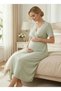 Women's Green Lace Full Length 2-Piece Maternity Nightgown Set with Dressing Gown - 6