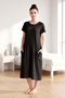 Women's Short Sleeve Pocket Detail Viscose Dress Pajamas 25234-2 Black - 4
