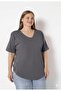 Orly More Tek (Don'T Give Credit to Other S-Performers) Women's V-Neck Plus Size T-Shirt with Slit and Stitched Hem - 4