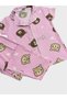 Cotton Pink Teddy Bear Patterned Shirt Collar Buttoned Short Sleeve Pajama Set Suitable for Girls and Mother - 2