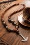 Wooden Beaded Tiger's Eye Hematite Natural Stone Anchor Pendant Men's Steel Necklace - 2