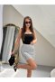 Women's Lined Brown Polka Dot Woven Mini Skirt with Polka Shorts - 2