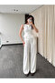 Ecru Pleated Blouse and Trousers Set - 7700