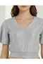 Women Gold Shimmer Short Sleeve Knit Top - 4