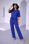 Women's Stoned Short Sleeve Elastic Waist Tie-Detail Two-Piece Set Ksd-8636 - 2