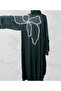Elegant Stone-Embellished Emerald Green Abaya Evening Dress - 3
