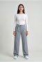 Gray High Waist Lycra Palazzo Trousers with Pockets and Buttons, Wide Legs