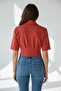 Women's Orange Buttoned Crop Shirt - 3