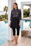 Short Sleeve Tights Lycra Three Quarter Sleeve Semi-Closed Swimsuit 2311 Black - 6