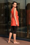 Zero Sleeve Shorts Lycra Tie Detail Semi-Closed Swimsuit 24203 Orange - 6
