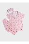 Pink Rabbit Strawberry Pattern Shirt Collar Buttoned Eye Patch Short Sleeve Pajama Set Suitable for Girls and Mother - 2