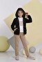 Girl's Nova Fabric Stoned Trench Coat, Combed Cotton, Linen Pants, Top and Bottom Set Tkm1011 - 2