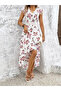 Women's Short Sleeve V Neck Floral Print Short Front Long Back Single Jersey Dress - 2