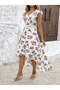 Women's Short Sleeve V Neck Floral Print Short Front Long Back Single Jersey Dress - 6