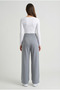 Gray High Waist Lycra Palazzo Trousers with Pockets and Buttons, Wide Legs - 7