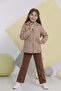 Girl's Nova Fabric Stoned Trench Coat, Combed Cotton, Linen Pants, Top and Bottom Set Tkm1011 - 3