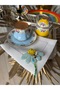 1 Piece of Coffee-Side Presentation Napkin with Daisy Embroidery in Light Blue Tones