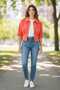 Women's Orange Buttoned Crop Shirt - 4