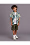 Boys White And Green Leaf Printed Cotton Shirt With T-Shirt Set - 3