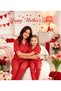 Mother & Daughter Combination Pajama Set Milan Fabric Seasonal Red Color Heart Pattern Shirt Collar (Sold Separately) - 2