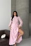 Women's Pink Linen Fabric Floral Applique High Neck Skirt Suit Nbms2629 - 5