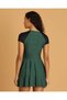 Women Green Short Sleeve Front Zip Swim Dress - 3