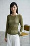 Women's Transparent Boat Neck Slim Fit Knitwear Blouse Khaki 26S3045