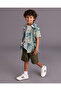 Boys White And Green Leaf Printed Cotton Shirt With T-Shirt Set - 6