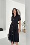 Women's Black Short Sleeve Stone Detailed Midi Length Buttoned Dress Nbk4604 - 4