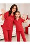 Mother & Daughter Combination Pajama Set Milan Fabric Seasonal Red Color Heart Pattern Shirt Collar (Sold Separately) - 3