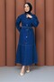 Women's Double Collar Buttoned Slit Denim Dress-Cap - 5