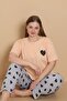Mrn 4515 Heart Short Sleeve Cotton Combed Cotton Plus Size Women's Pajama Set - 4