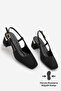 Women's Blunt Toe Thick Heel Open Back Strap Classic Heeled Shoes Likay Black Suede - 3