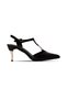 Mature Women's Pointed Toe Stone Detailed Gold Heeled Shoes B4557