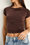 Women's Bitter Brown Degaje Collar Draped Crop Blouse 2343 60286200 - 6