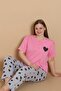 Mrn 4515 Heart Short Sleeve Cotton Combed Cotton Plus Size Women's Pajama Set