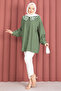 Collar Embroidered Hijab Tunic Khaki - 4