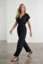Black V-Neck Double Pocket Self-Belted Linen Blend Jumpsuit Alc-X15483 - 3