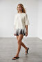 Ecru Crew Neck Tasseled Blouse Alc-X15478 - 2