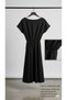 Women's Black Wide Neck Bat Sleeve Detailed Midi Crepe Dress