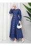 Button Detailed Denim Jeans Hijab Dress Rc6037 - 4