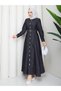 Button Detailed Denim Jeans Hijab Dress Rc6037 - 3