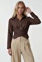 Women's bitter brown cross-tie detail sofia linen shirt alc-x15471 - 3